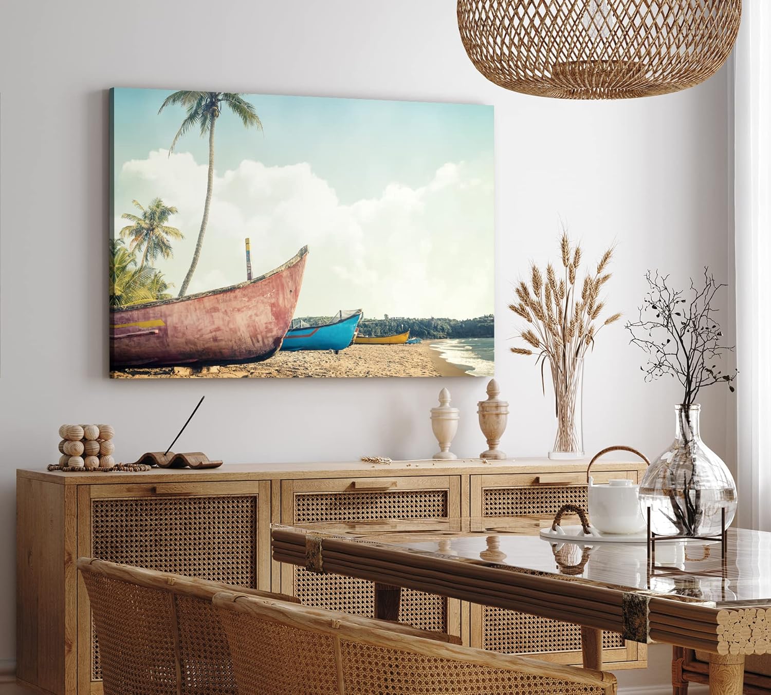Paul Sinus Wandbild 120x80cm Karibik Paradies Strand Fischerboote Palmen Sonnenschein