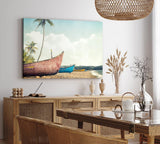 Paul Sinus Wandbild 120x80cm Karibik Paradies Strand Fischerboote Palmen Sonnenschein