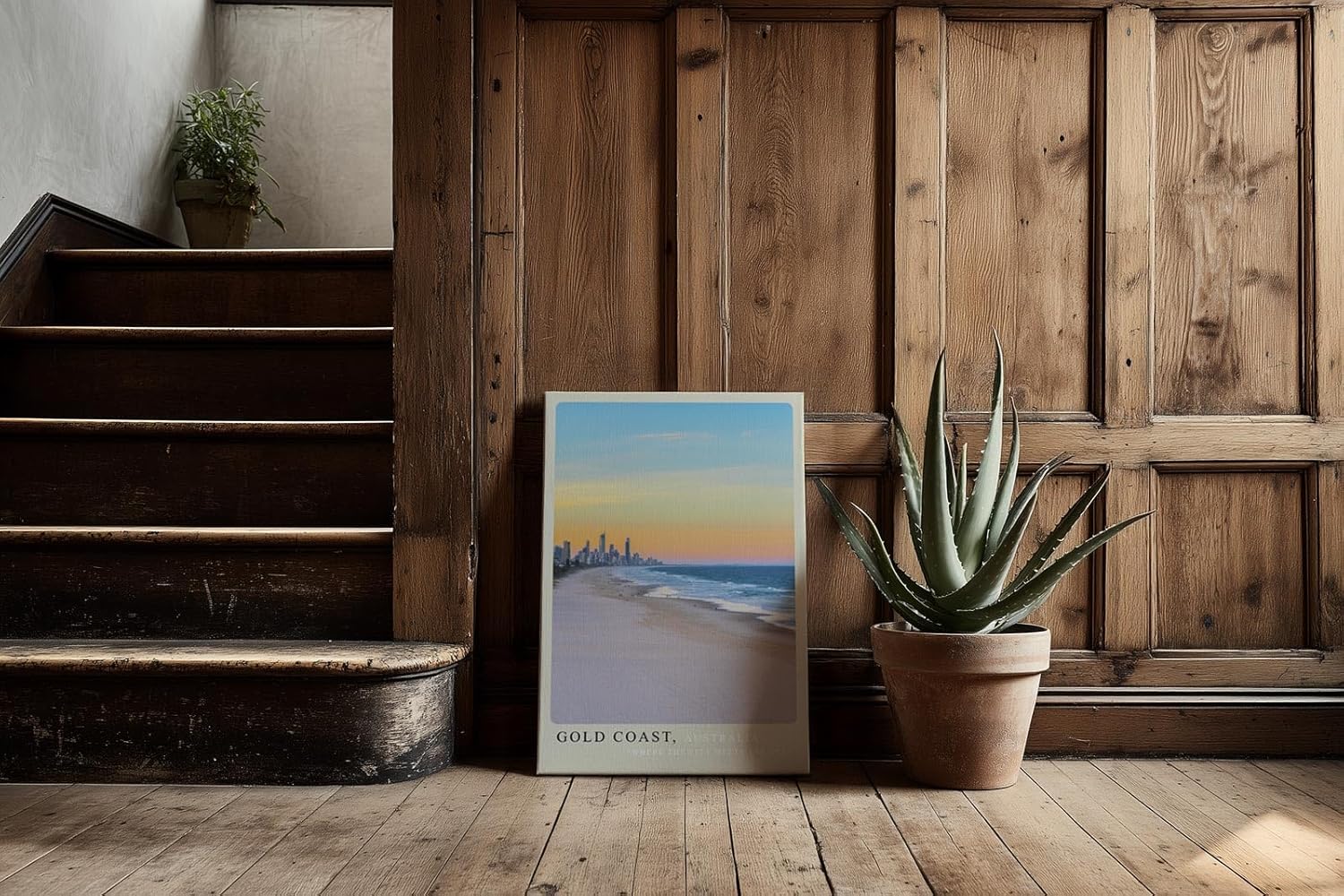 Paul Sinus Kunstdruck 40x60cm Gold Coast Australia – Weite Küste mit Skyline bei Sonnenuntergang in Australien als Panorama