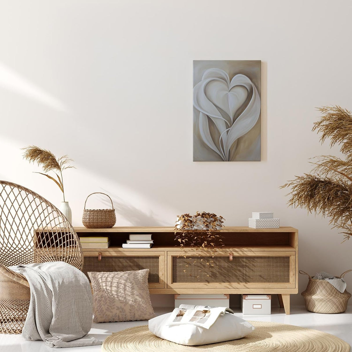 Paul Sinus 60x90cm Wandbild Herzblätter in Beige – Sanfte Formen mit moderner floraler Eleganz Blume
