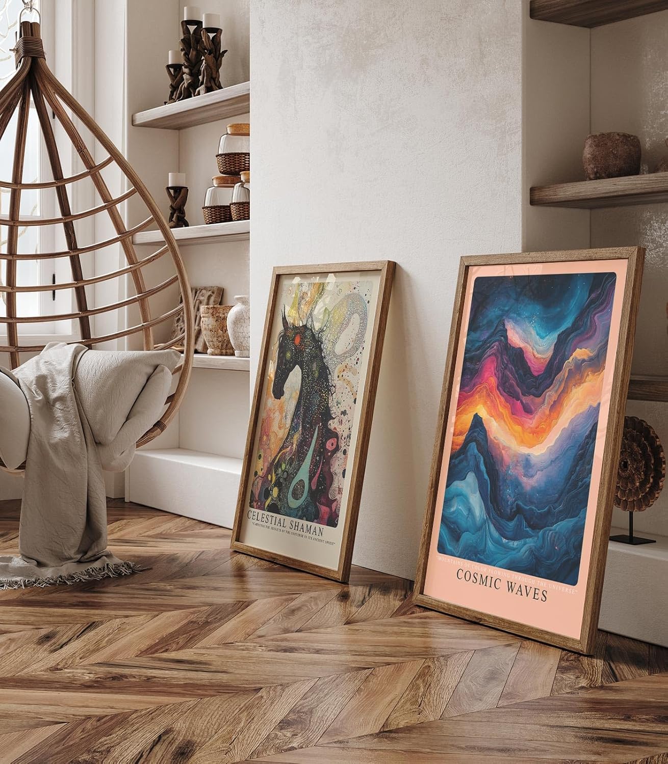 Paul Sinus Leinwandbild 80x120cm kosmische Farbexplosion mit fließenden Wellenformen, abstrakte Wandkunst mit tiefen Blautönen
