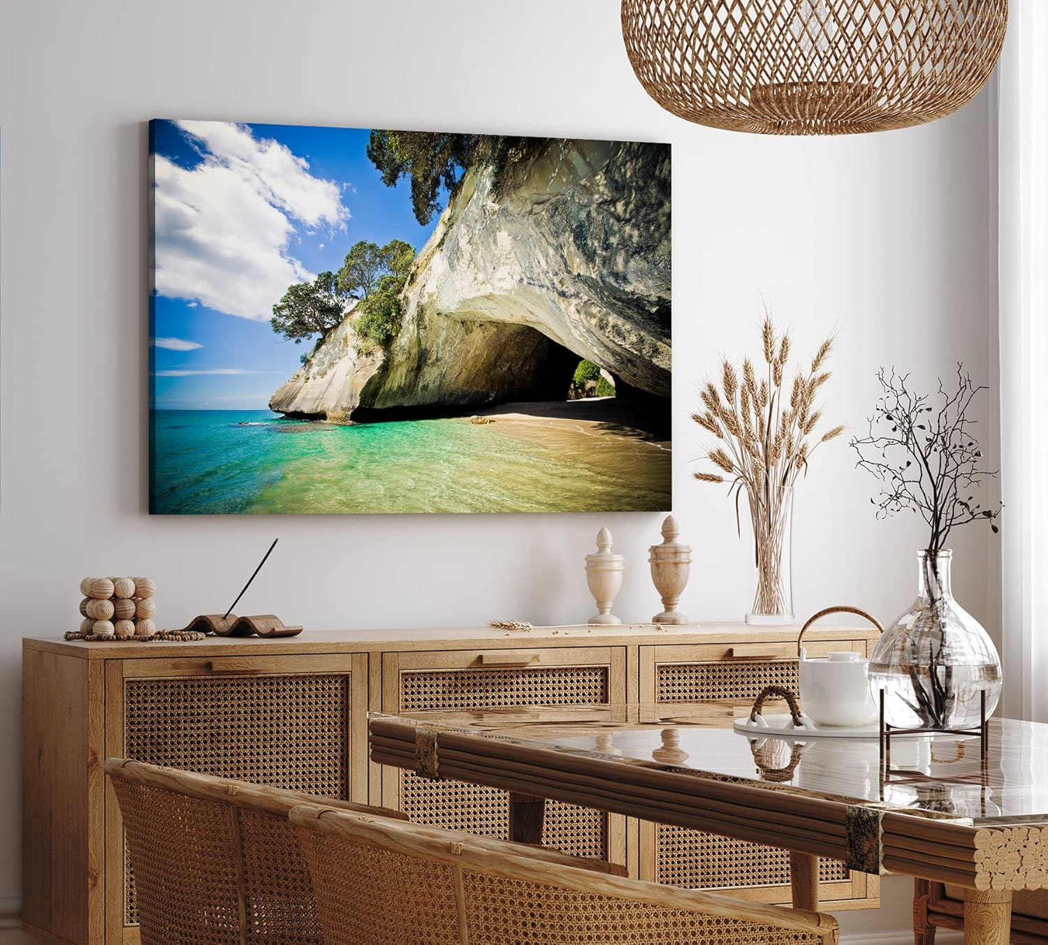 Paul Sinus Wandbild 120x80cm Kia Ora Neuseeland Meer Sommer Felsen Wolken