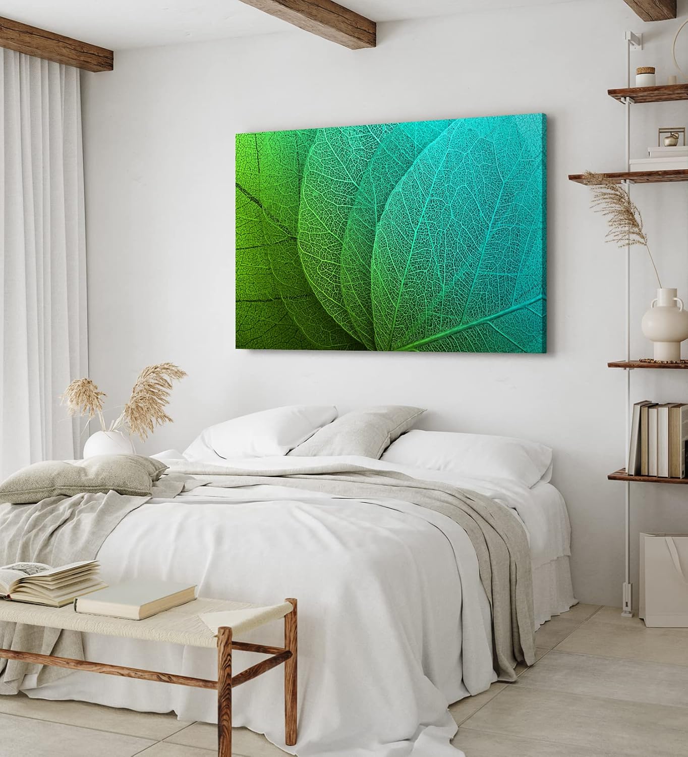 Paul Sinus Wandbild 120x80cm Pflanzenblatt grünes Blatt Nahaufnahme Dekorativ