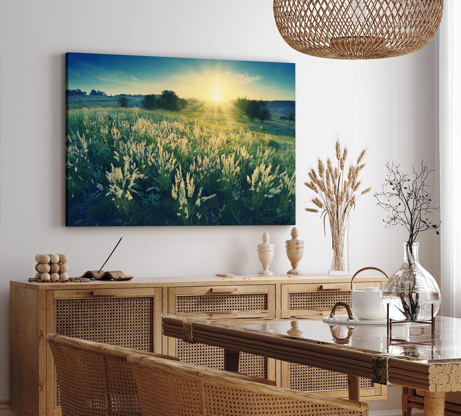 Paul Sinus Wandbild 120x80cm Sonnenuntergang Wildblumen Wiese Natur Landschaft