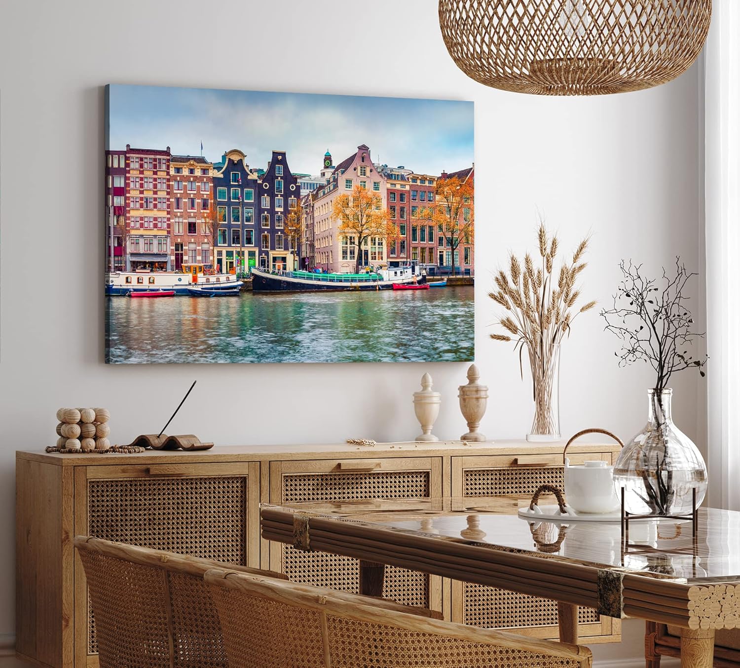 Paul Sinus Wandbild 120x80cm Amsterdam Holland Kanal Boote traditionelle Häuser