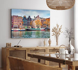 Paul Sinus Wandbild 120x80cm Amsterdam Holland Kanal Boote traditionelle Häuser