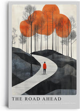 Paul Sinus Leinwandbild 40x60cm The Road Ahead Leinwandbild minimalistisches Landschaftsbild mit Figur im roten Mantel faszinierende Symbolik