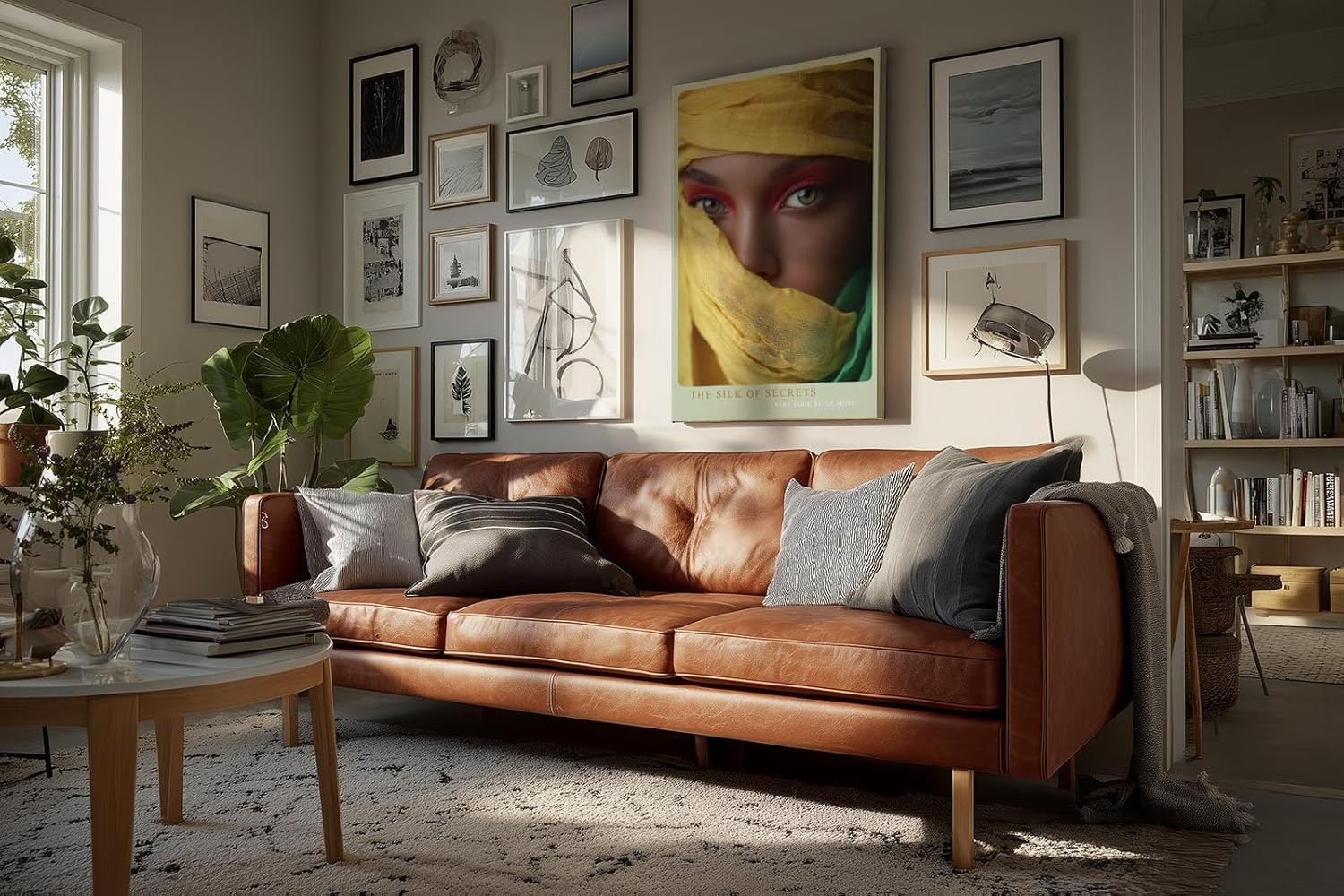 Paul Sinus Wandbild in 40x60cm The Silk of Secrets – Intensiver Blick mit gelbem und grünem Tuch umhüllt