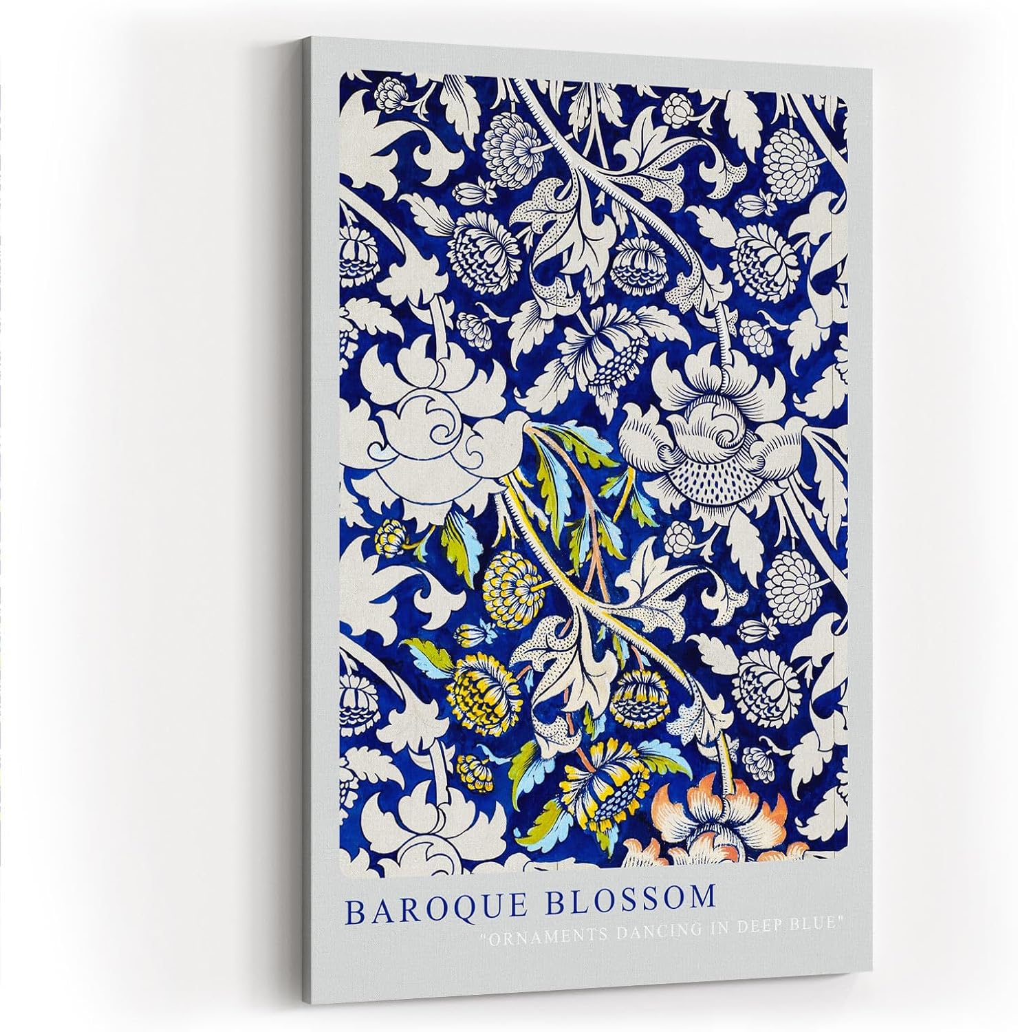 Paul Sinus Kunstdruck 40x60cm Baroque Blossom barockes Blumenornament auf tiefblauem Grund mit Farbakzenten