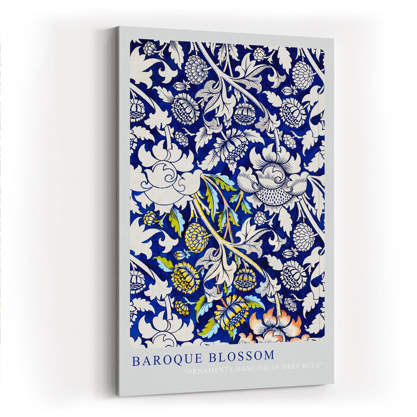 Paul Sinus Kunstdruck 40x60cm Baroque Blossom barockes Blumenornament auf tiefblauem Grund mit Farbakzenten