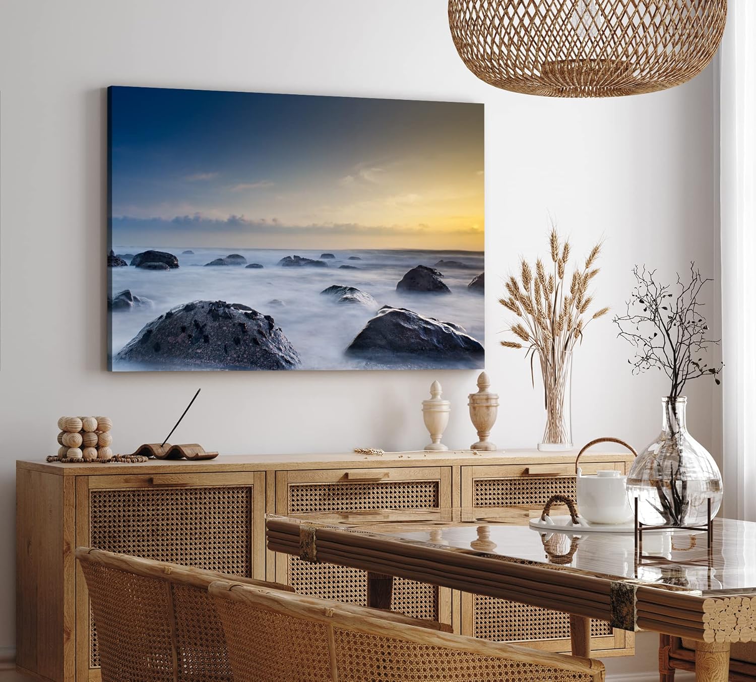 Paul Sinus Wandbild 120x80cm Ozean Meer Sonnenuntergang Felsen Atlantik Horizont