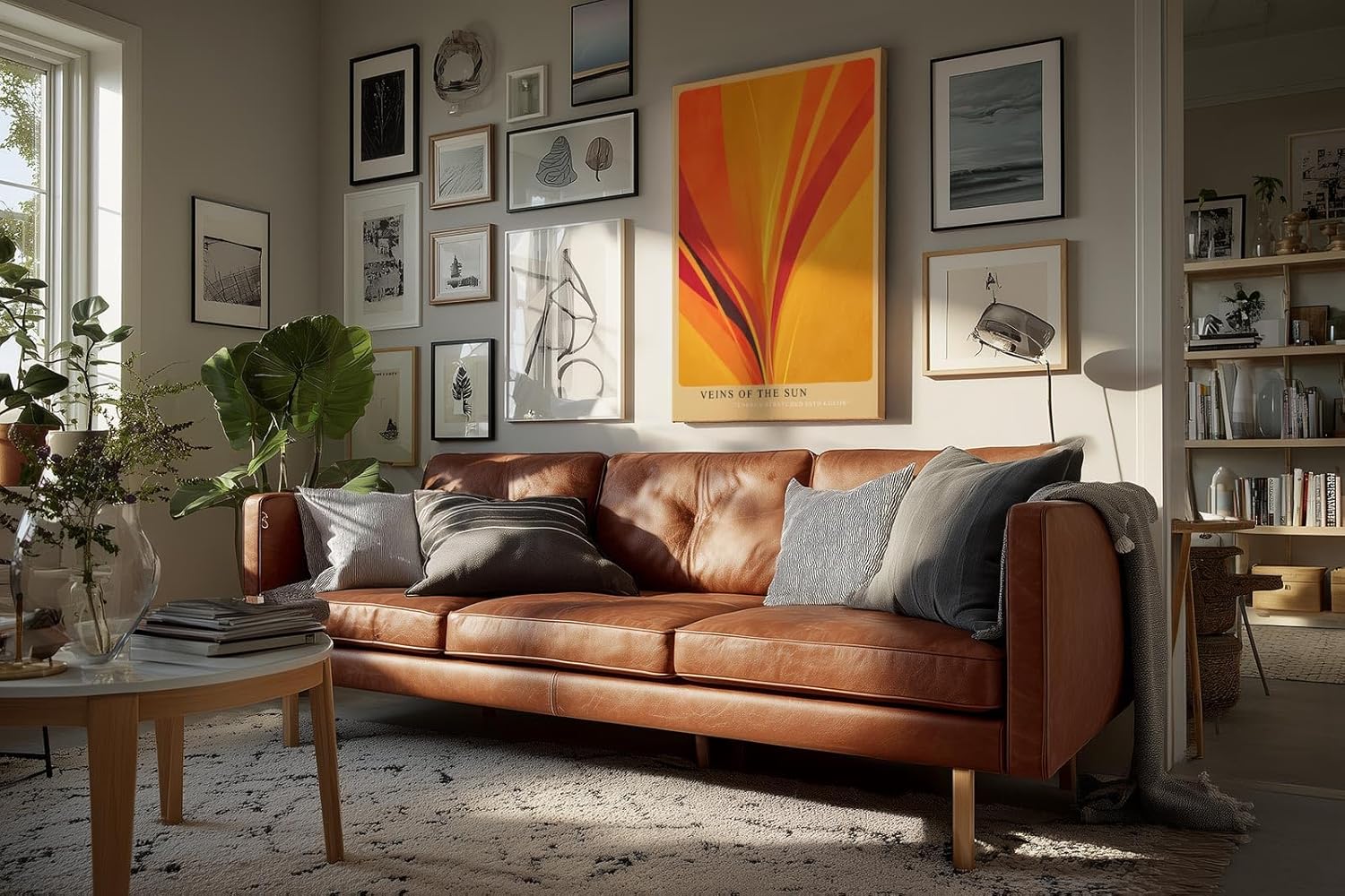 Paul Sinus Wandbild in 40x60cm Veins of the Sun – Abstrakte Komposition aus strahlendem Gelb, Orange und Rot in dynamischer Linienführung