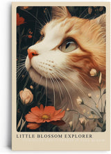 Paul Sinus Leinwandbild 40x60cm bezauberndes Katzenporträt mit neugierigem Blick inmitten blühender Blumen, kunstvolle Naturillustration
