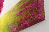 Sinus Art Wandbild 120x80cm Herzförmiger Baum in pinker Blüte in weiter Frühlingslandschaft mit Blumenwiese