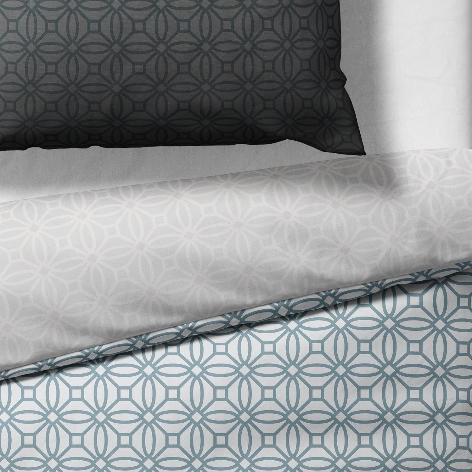 Sinus Art Mikrofaser Bettwäsche 135x200 cm + 80x80 cm – Elegantes Wendedesign mit Farbverlauf in Braun & Hellblau, florales Kreisornament, pflegeleicht & atmungsaktiv