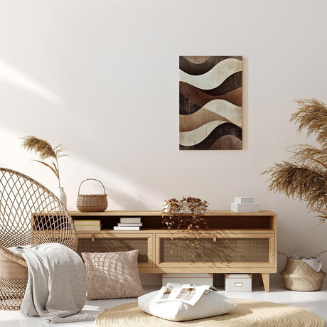 Paul Sinus 60x90cm Wandbild, Stilvolle Dynamik in Fokuswellen – moderne Retro-Wellen in erdigen Brauntönen