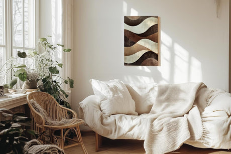 Paul Sinus 60x90cm Wandbild, Stilvolle Dynamik in Fokuswellen – moderne Retro-Wellen in erdigen Brauntönen