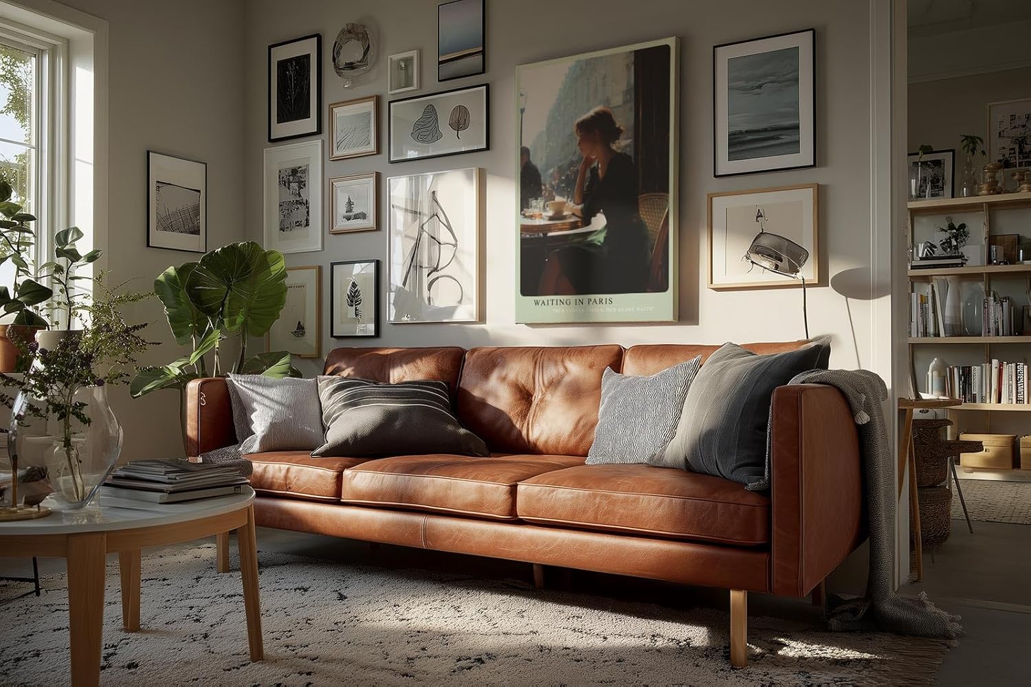 Paul Sinus Wandbild in 40x60cm Waiting in Paris – Ausdrucksstarke Szene einer Frau am Café-Tisch in Paris, nachdenklich ins Straßenleben blickend, moderne Bilder in warmen Farbtönen