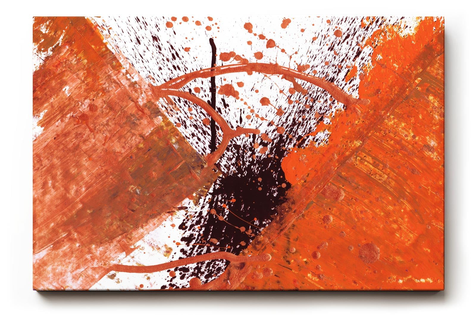 Sinus Art Wandbild 120x80cm Farbexplosion in Orange und Schwarz mit tropfenartigen Elementen und Bewegung