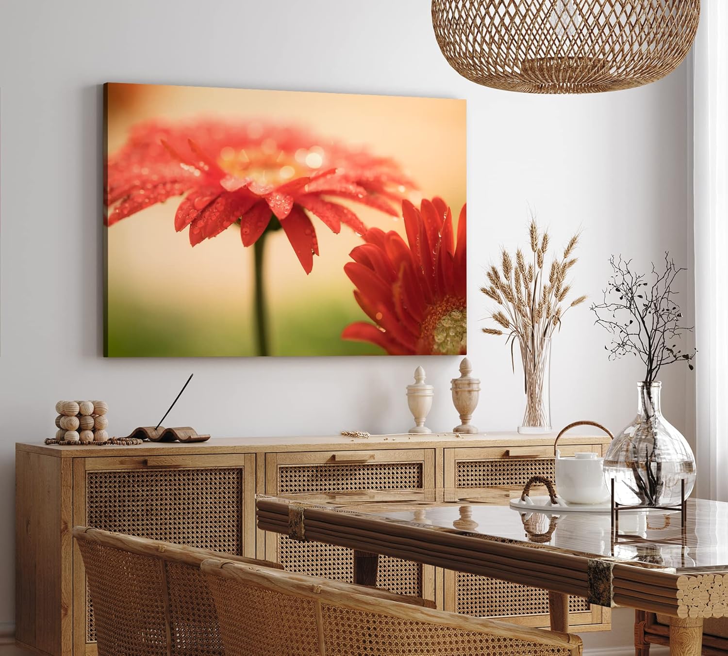 Paul Sinus Wandbild 120x80cm Gerbera Blume Blüte Rot Nahaufnahme Kunstvoll Tropfen