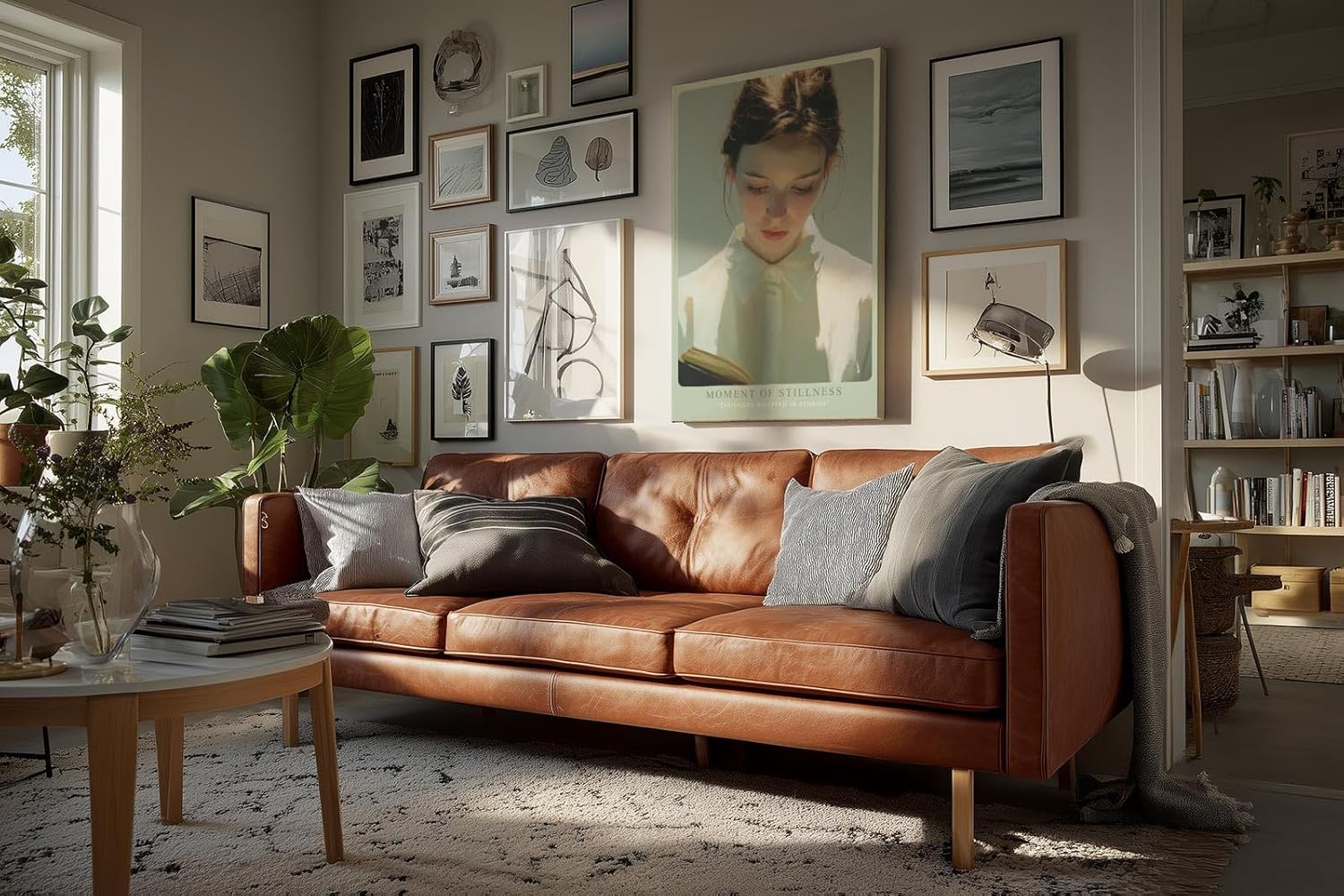 Paul Sinus Wandbild in 40x60cm Moment of Stillness – Zartes Porträt einer jungen Frau, vertieft in ein Buch, lichtdurchflutete moderne Bilder mit sanften Farbnuancen, harmonisch und inspirierend