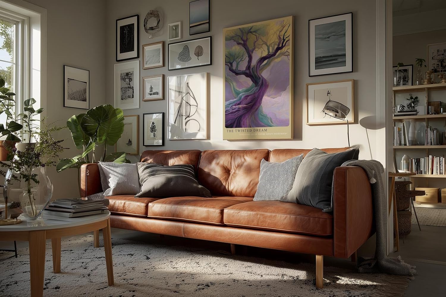 Paul Sinus Wandbild in 40x60cm The Twisted Dream – Farbintensive Kunst mit verschlungenem Baum in surrealer Landschaft