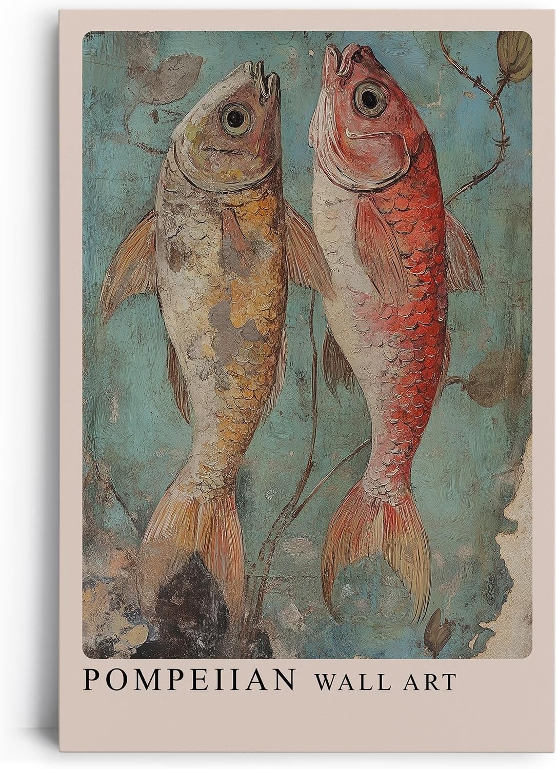 Paul Sinus Leinwandbild 80x120cm Leinwandbild Pompejanische Kunst – Antike Fischdarstellung, mediterraner Charme, historische Ästhetik, Vintage-Fresko