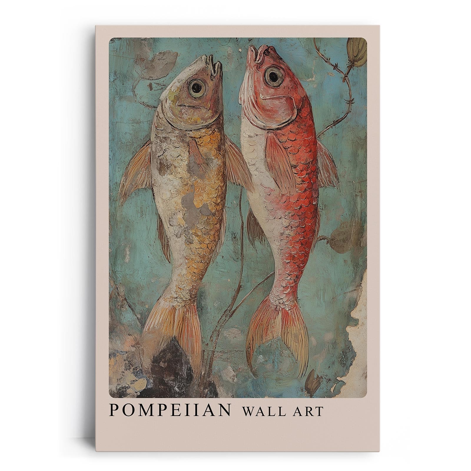 Paul Sinus Leinwandbild 80x120cm Leinwandbild Pompejanische Kunst – Antike Fischdarstellung, mediterraner Charme, historische Ästhetik, Vintage-Fresko