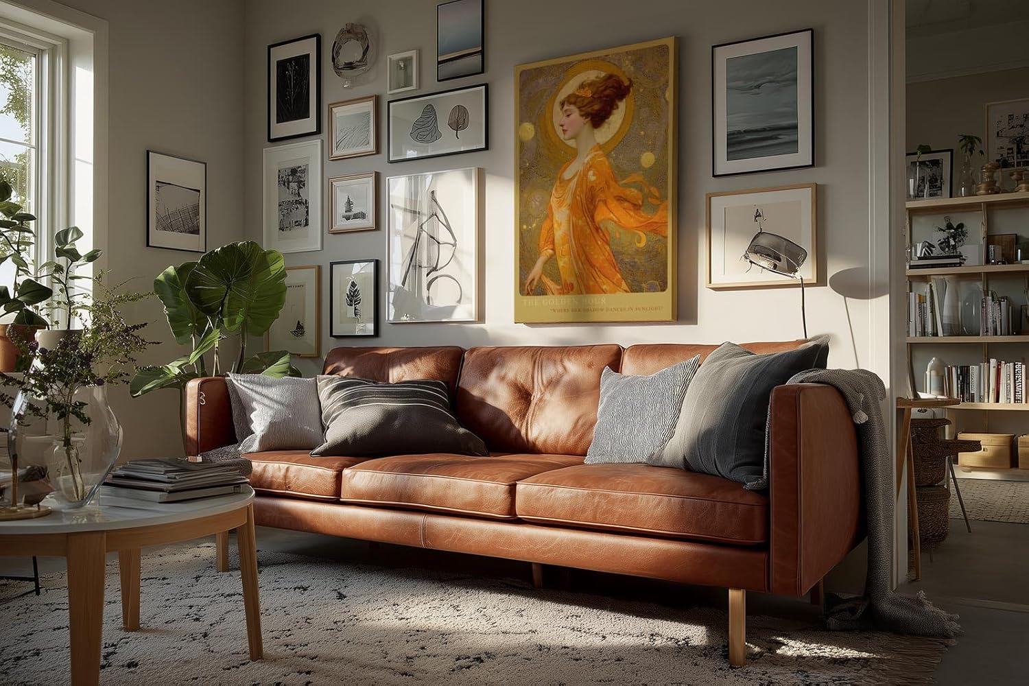Paul Sinus Wandbild in 40x60cm The Golden Hour mit eleganter Frau in goldener Robe vor strahlendem Kreis für luxuriöse Wandgestaltung