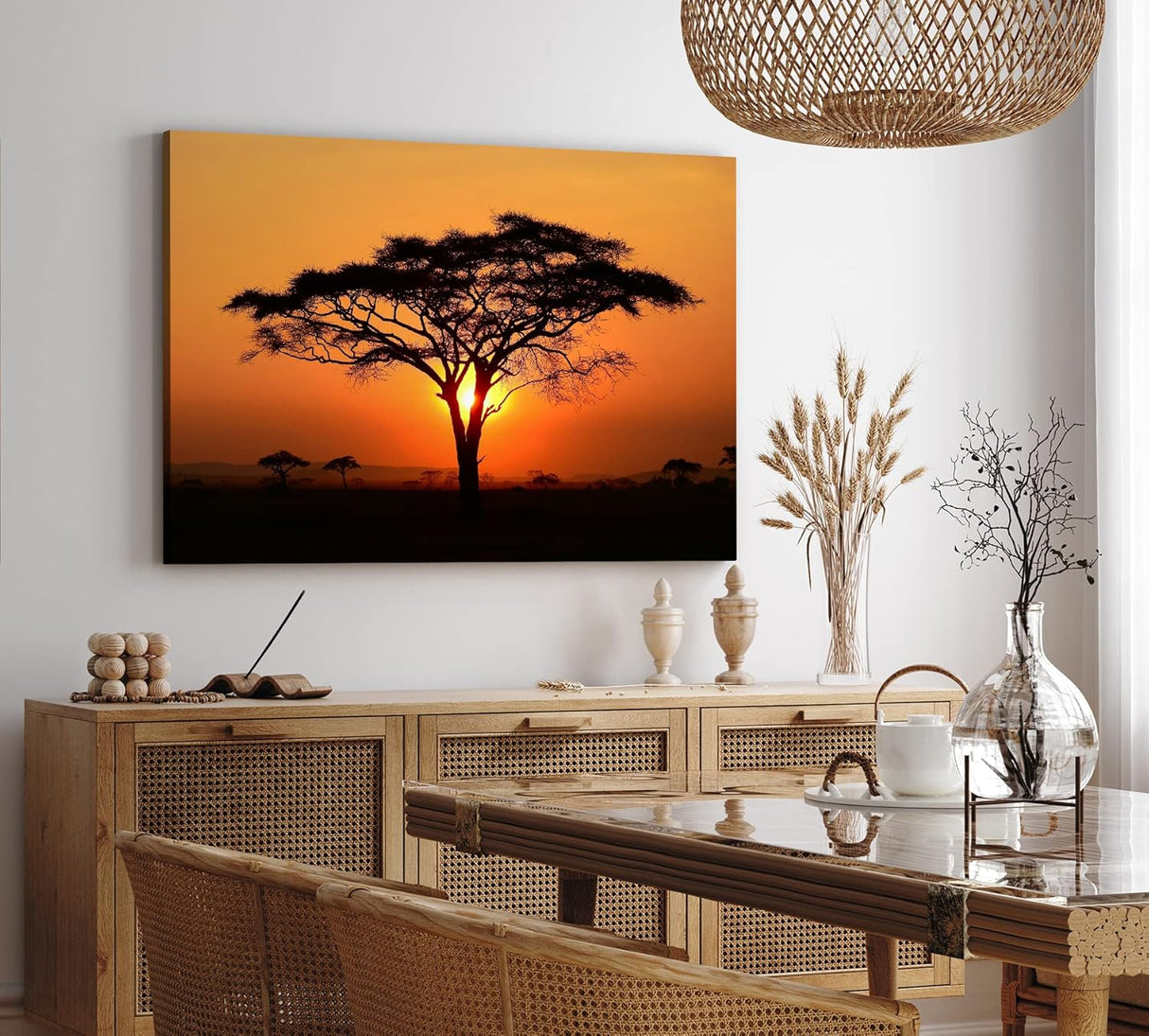 Paul Sinus Wandbild 120x80cm Afrikanische Landschaft Burkea Africana Bäume Sonnenuntergang