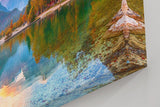 Sinus Art Wandbild 120x80cm Bunt gefärbter Herbstwald am See mit Spiegelung vor alpiner Kulisse für harmonische Raumwirkung