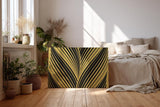 Sinus Art Wandbild 120x80cm Grafisches Muster in Schwarz und Gold – stilvolle Symmetrie mit Art-Déco-Flair