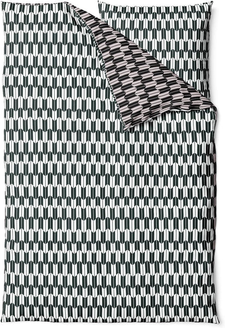 Sinus Art Mikrofaser Bettwäsche 135x200 cm + 80x80 cm – Wendedesign in Grau & Schwarz mit modernem Kachelmuster, pflegeleicht & allergikerfreundlich