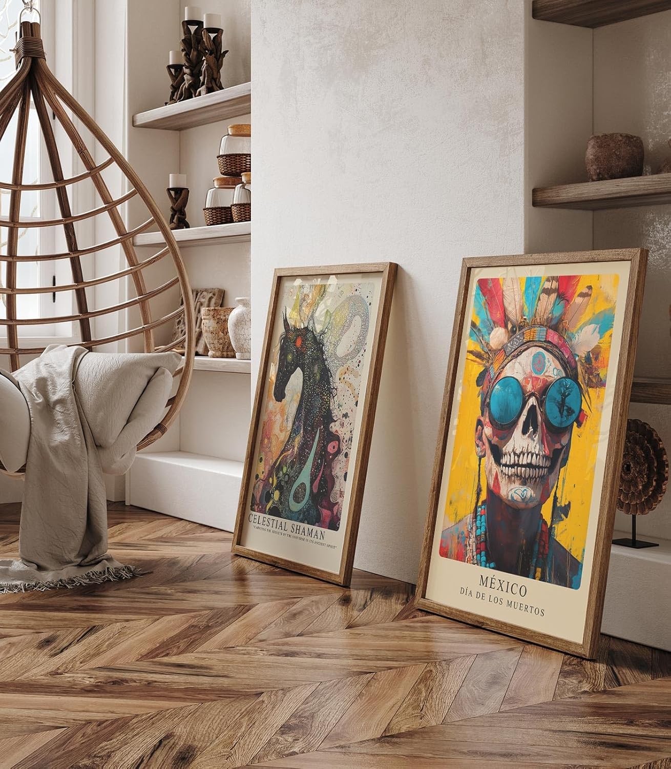 Paul Sinus Leinwandbild 60x90cm Día de los Muertos farbenfroh mystisch kunstvolle Wandkunst Totenschädel modern intensiv faszinierend spirituell