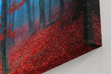 Sinus Art Wandbild 120x80cm Roter Baum vor blauem Nebel – geheimnisvoll, künstlerisch und emotional wirkungsvoll