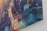 Sinus Art Wandbild 120x80cm Stimmungsvolle Stadtsilhouette mit Brooklyn Bridge und Sonnenlicht über Manhattan