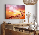 Paul Sinus Wandbild 120x80cm Santorini Mittelmeer Windmühle Sonnenuntergang Rot