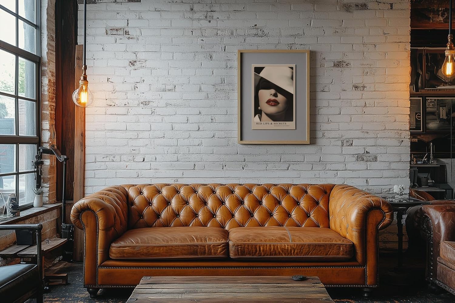 Paul Sinus Leinwandbild 60x90cm geheimnisvolle Frau mit rotem Lippenstift und elegantem Hut – stilvolles Leinwandbild mit zeitloser Ästhetik