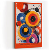 Paul Sinus Wandbild in 40x60cm The Rhythm of Rings – Lebendige Komposition aus farbkräftigen Kreisen in Gelb, Rot, Blau, Pink und Schwarz mit dynamischen Pinselspuren