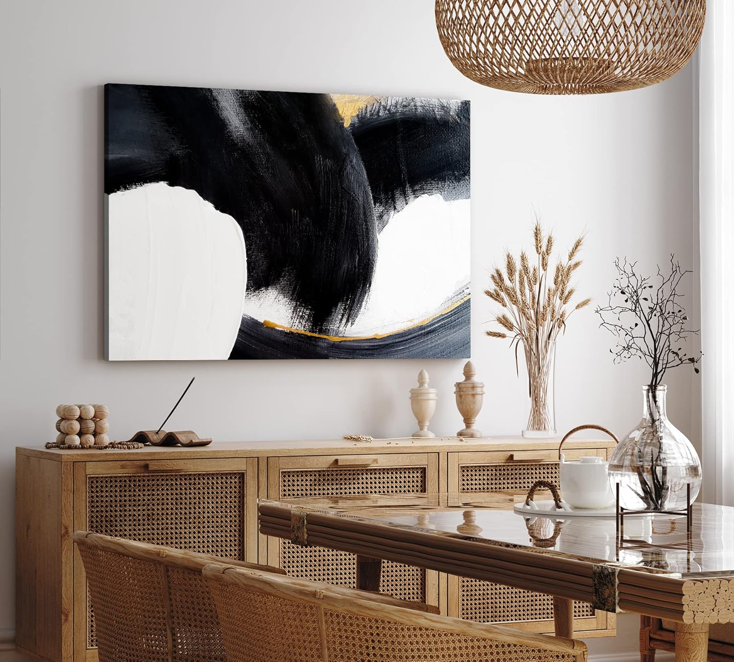 Wandbild 120x80cm Abstrakte Kunst schwarze Farbe Pinselstrich Modern