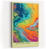 Paul Sinus Wandbild in 40x60cm The Color Storm – Abstrakte Farbwelle in kräftigen Blau-, Orange-, Pinkund Grüntönen