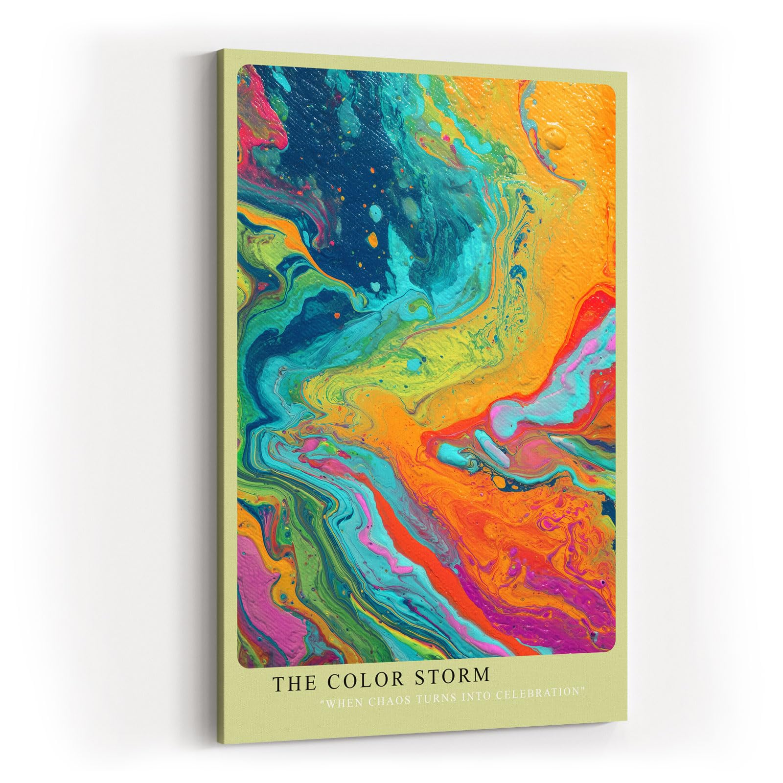 Paul Sinus Wandbild in 40x60cm The Color Storm – Abstrakte Farbwelle in kräftigen Blau-, Orange-, Pinkund Grüntönen