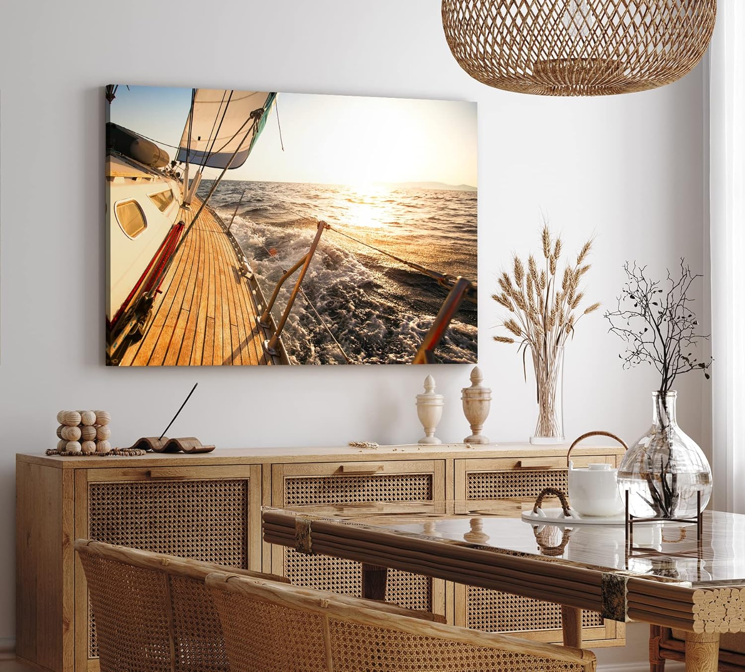 Paul Sinus Wandbild 120x80cm Segelboot Segelschiff Meer Ozean Horizont Sonnenschein