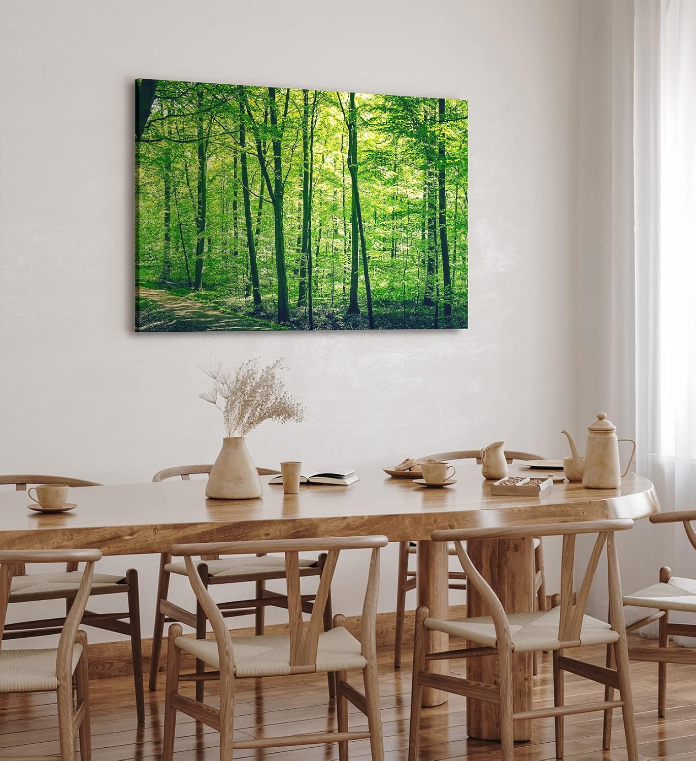 Paul Sinus Wandbild 120x80cm Wald Bäume Natur Grün Waldweg Sonnenschein