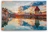 Paul Sinus Wandbild 120x80cm Vierwaldstättersee Luzern Schweiz Holzbrücke Sonnenuntergang