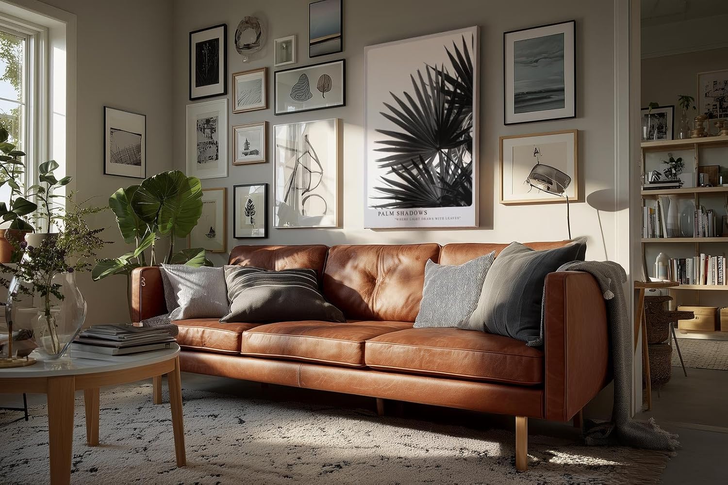Paul Sinus Wandbild in 40x60cm Palm Shadows – Schwarz-weißes Palmenblattmotiv mit markanten Lichtund Schattenspielen
