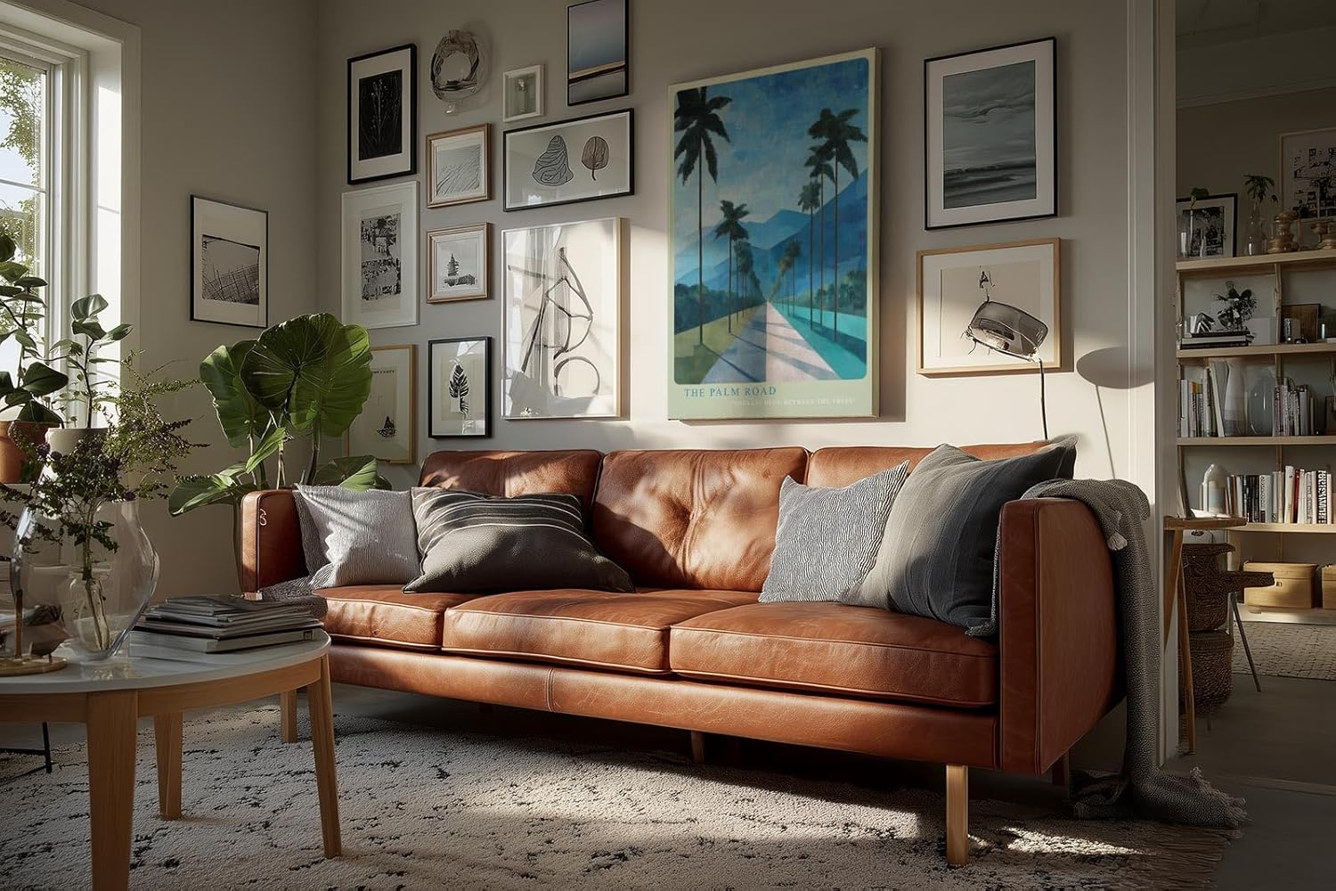 Paul Sinus Wandbild in 40x60cm The Palm Road mit malerischen Palmen und blauem Gebirgsblick in endloser Tiefe für stilvolle Raumgestaltung