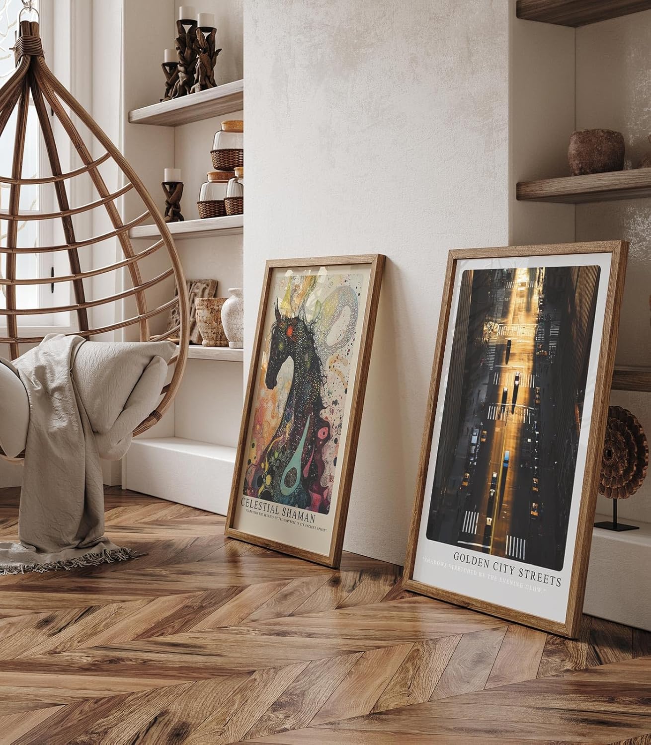 Paul Sinus Leinwandbild 60x90cm Golden City Streets Leinwandbild spektakuläre Straßenszene im goldenen Abendlicht mit faszinierendem Schattenspiel