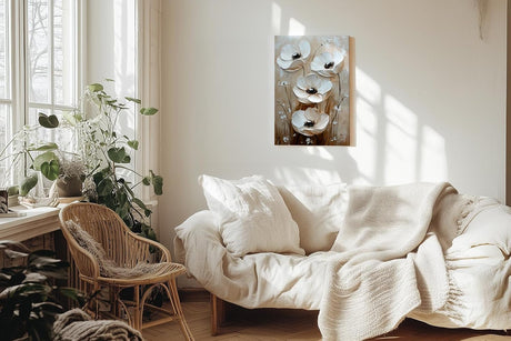 Paul Sinus 60x90cm Wandbild Blütenglanz in Beige – Stilvolle Wandkunst mit floraler Tiefe Blume