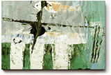 Sinus Art Wandbild 120x80cm Grüne und weiße Pinselstrukturen mit vertikalen Elementen und abstrakten Flächen